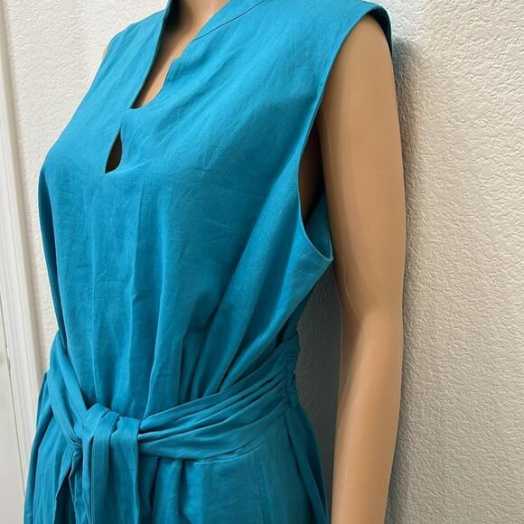 ANNE KLEIN Vera Tie Front Dress Calypso Turquoise Blue Sz 1X VNeck Sleeveless - Picture 11 of 15
